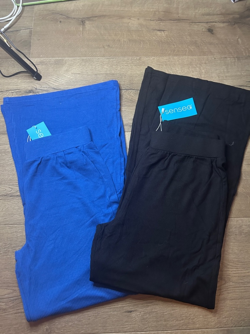 Ribbed Boot-Cut Pants in Royal Blue and Black